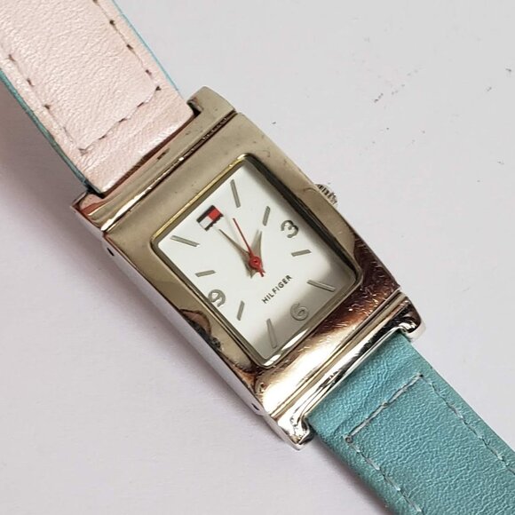 TOMMY HILFIGER Watch Reversible Leather Band Pink Blue - Picture 1 of 14